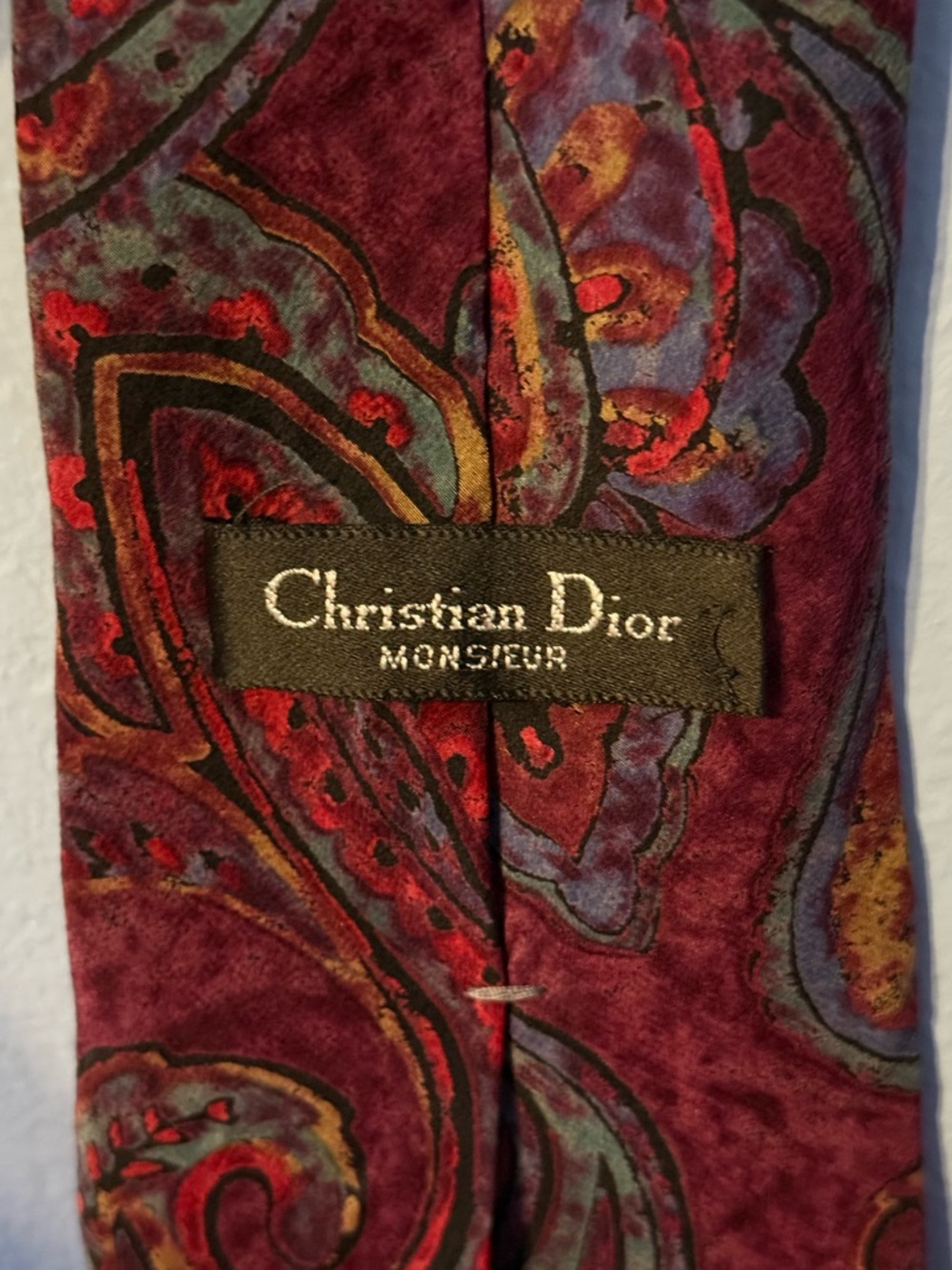 Dior Monsieur Burgundy Paisley Silk Tie with Multicolor Accents